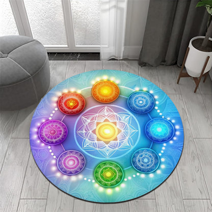 Chakra Round Area Rug, Non-Slip Meditation & Yoga Carpet for Living Room, Meditation Round Area Rugs, Modern Circular Bedroom Rug 57