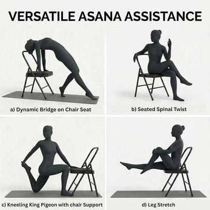 Yogikuti Standard Yoga Chair – Backless Folding Chair for Iyengar & Restorative Yoga Practice, Sturdy Metal Frame Chair for Support, Balance, Stretching, Meditation & Therapy Exercises (Black)