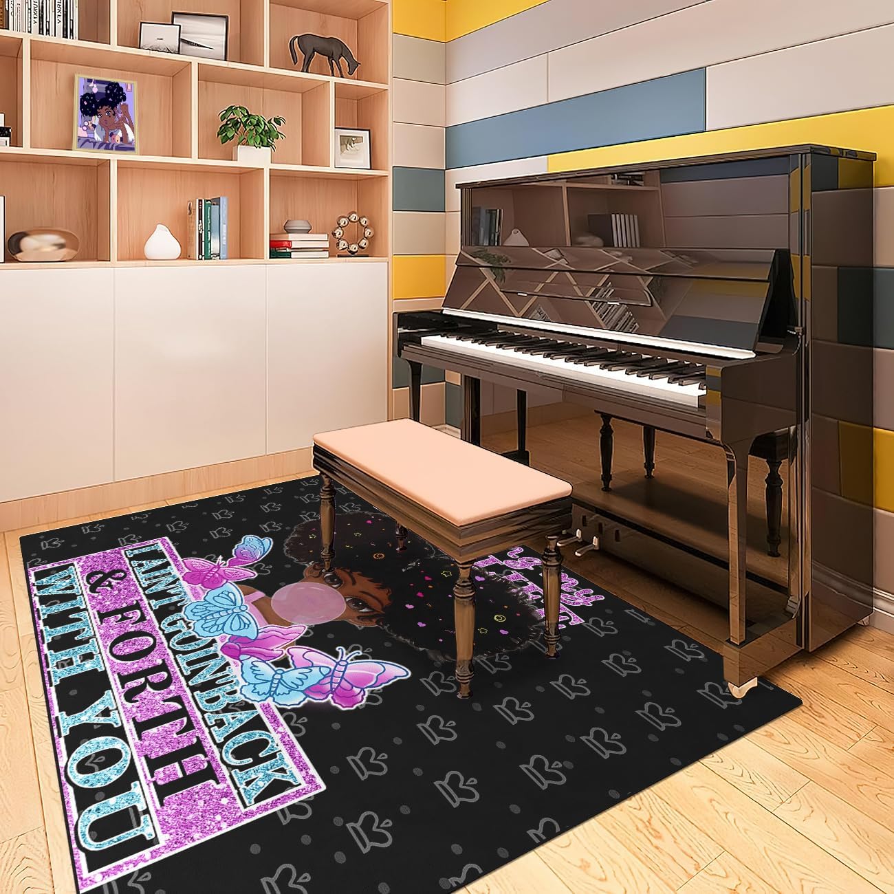 Black Girl Area Rug for Bedroom African Black Girls Floor Rugs for Living Room Playroom Cartoon Art Home Decor Soft Yoga Mats for Women Afro Purple 47" x 31" (2.7 x 3 Feet)