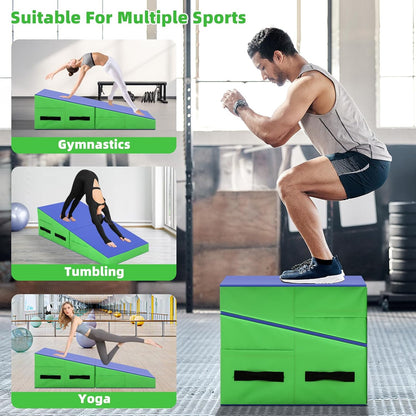 Gymnastics Mat Incline Tumbling Mats—Indoor/Outdoor Folding Cheese Wedge Mat with Non-Slip Surface & Handles for Kids Girls Home Training Exercise