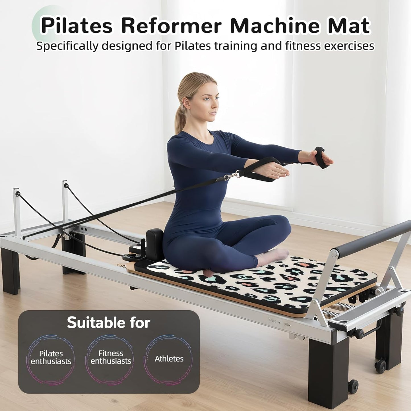 Non Slip Pilates Reformer Mat, Soft Fleece Surface Pilates Towel Mat, Pilates Mat with Multiple Equipment, Lightweight and Foldable, Wicking and Quick Drying for Yoga, Fitness