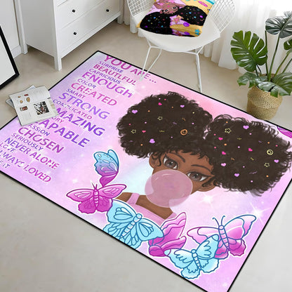 Black Girl Area Rug for Bedroom African Black Girls Floor Rugs for Living Room Playroom Cartoon Art Home Decor Soft Yoga Mats for Women Afro Purple 47" x 31" (2.7 x 3 Feet)