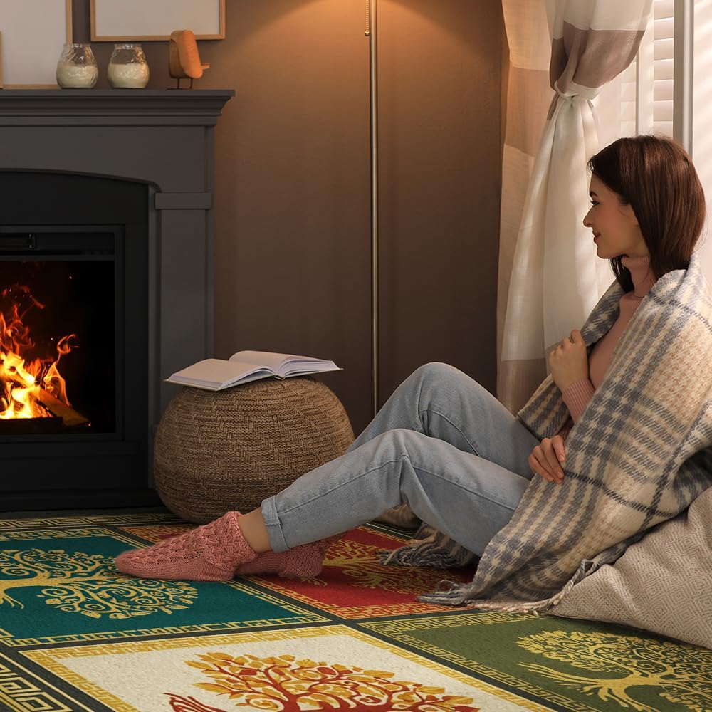 Tree of Life Area Rug – Bohemian Mandala Carpet for Living Room, Bedroom, Meditation Space, Yoga, Spiritual Home Décor – Large Soft Floor Mat for Indoor Decoration (TOL08)