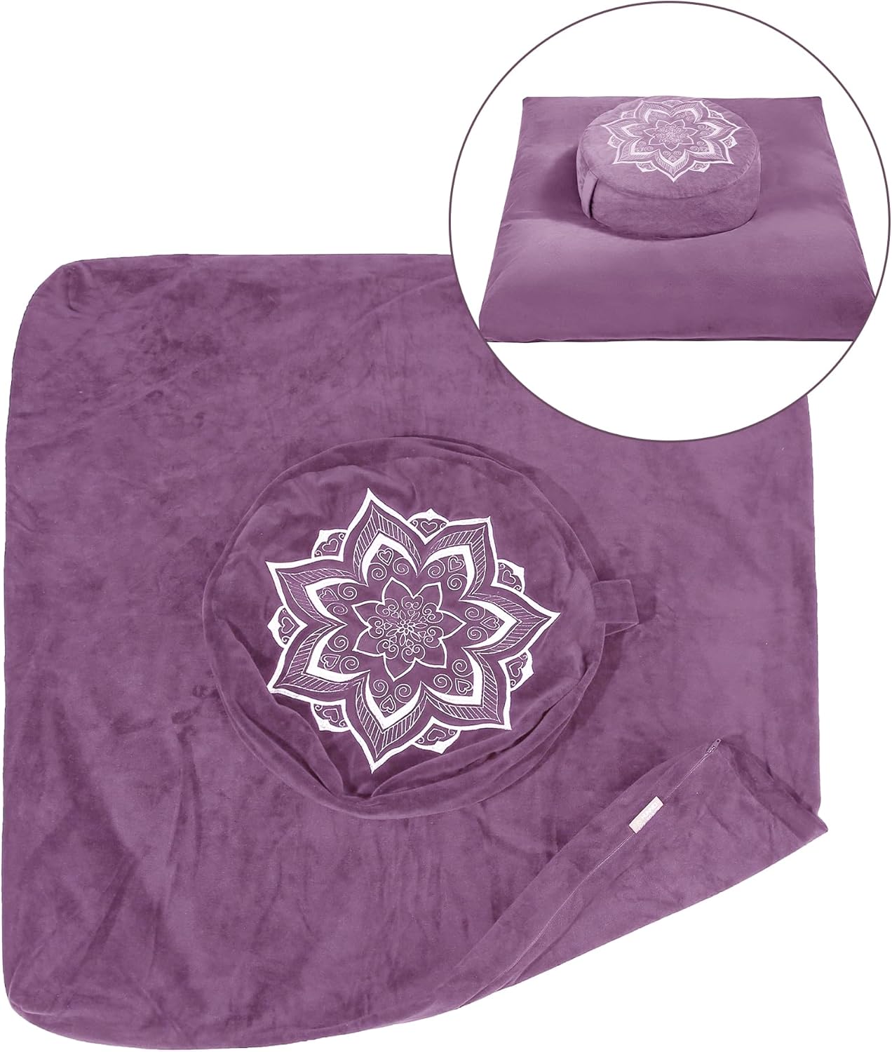 Meditation Zafu Cushion Set,Removable Machine-Washable Luxury Velvet Cover (Blue（Only Cover）)