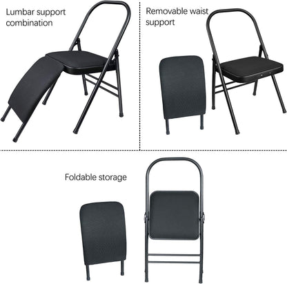 INNOLIFE Yoga Auxiliary Chair with Lumbar Back Support Foldable Balance Training with Purple Yoga Resistance Band