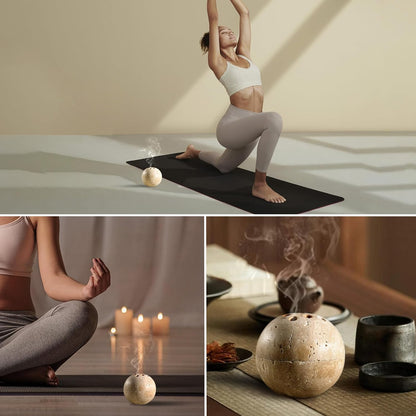Koville Natural Marble Incense Holder, Incense Holder for Sticks with 9 Holes, Handmade Incense Burner Ash Catcher for Meditation Yoga SPA, Balsam Fir/Palo Santo/Sage/Cone (RoyalBeige)