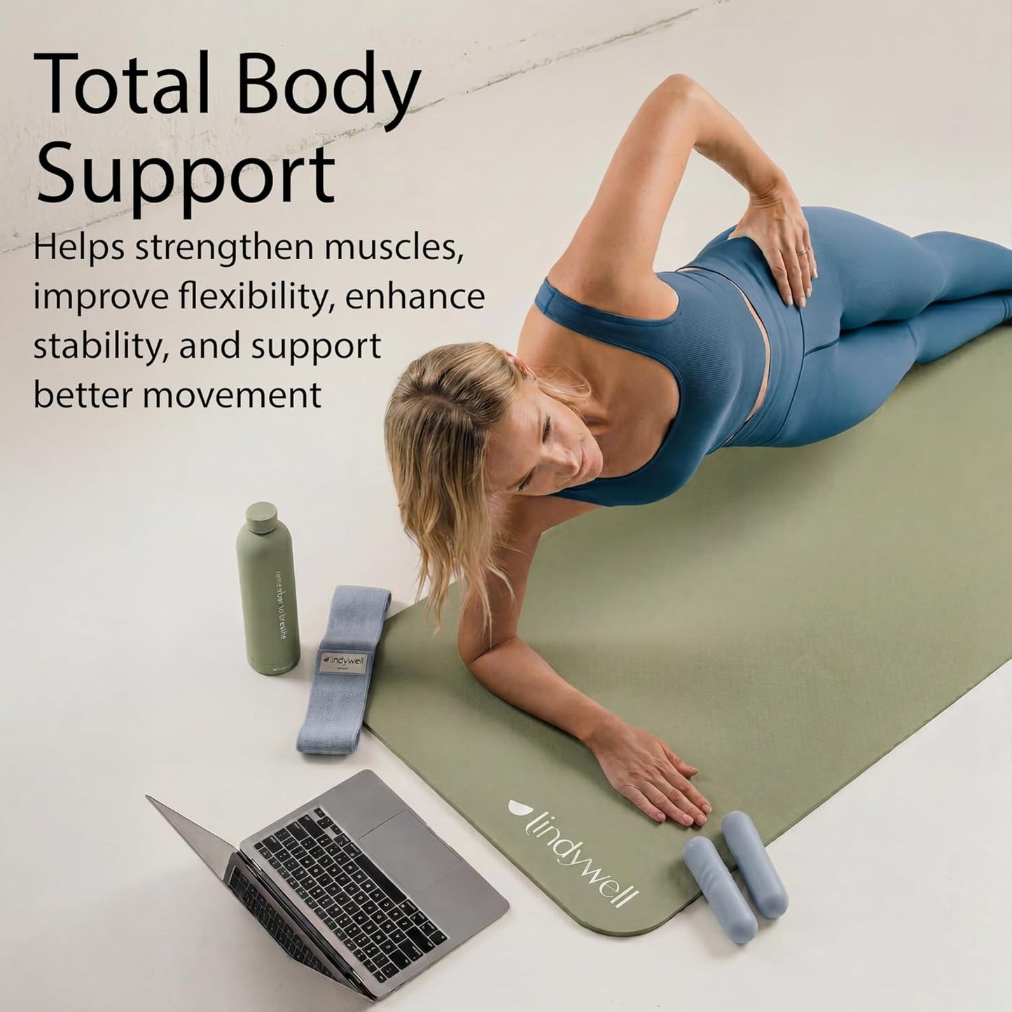 Lindywell Pilates Yoga Workout Mat Non Slip 6mm, 8mm, 10mm Thick - 6ft x 26in