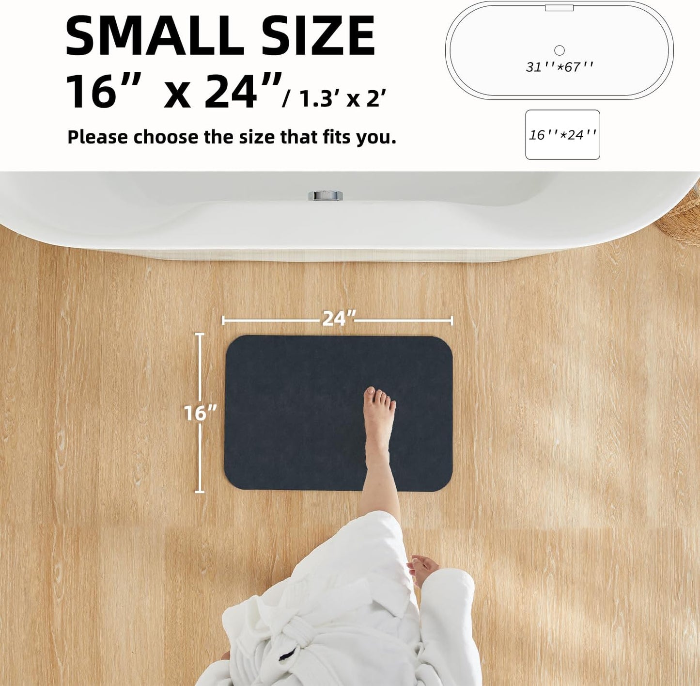 TYUU Bath Mat, Bathroom Rugs Non Slip Washable Thin Absorbent Quick Dry Bath Mat Fits Under Door Bathroom Floor Mat Perfect for Bath, Shower, or Sink 24"x36" Dark Grey