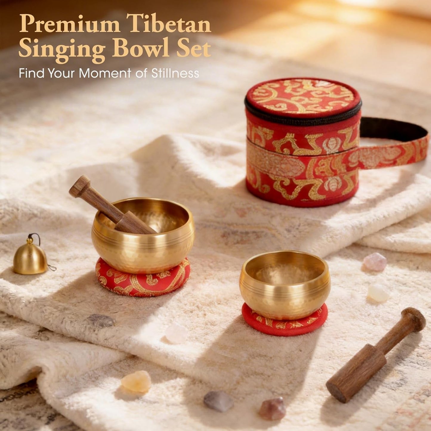 Relaehih 2-Pack Tibetan Singing Bowls Set - 100% Handmade in Nepal, Sound Bowl Meditation Set for Yoga, Chakra Healing, Meditation Gifts, Unique Gifts for Women (Blue, 3.15 + 4 inch)