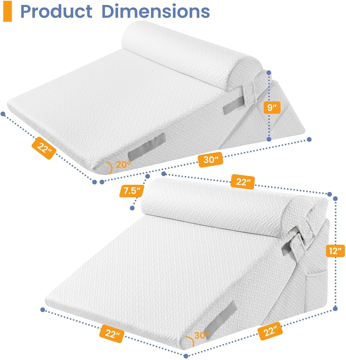 Sasttie Wedge Pillow Set for After Surgery, 2PCS Adjustable Bed Wedge Pillow Headboard with Memory Foam Neck Cushion – for Acid Reflux, Sleeping, Neck & Back Support, Dark Grey