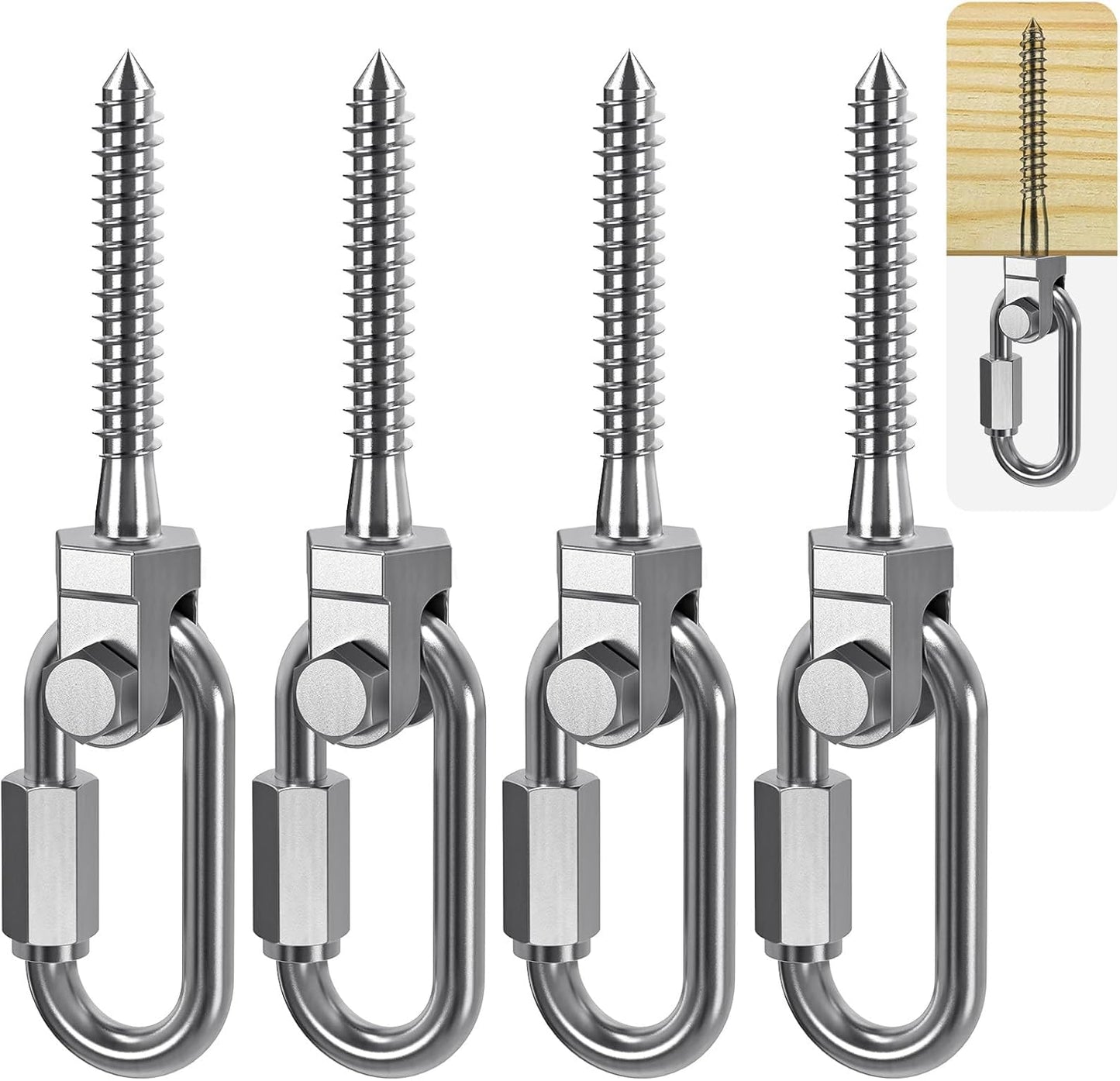 SELEWARE Heavy Duty 180° Swing Hangers, Stainless Steel Eye Screw Bracket, 1800 LB Capacity Playground Yoga Hammock Rope Tire Web Chair Sandbag Punching Bag Porch Swing Sets (6 Pack)