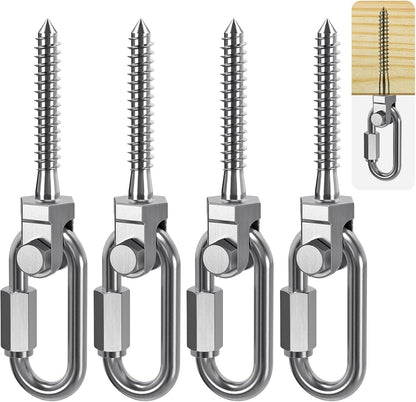 SELEWARE Heavy Duty 180° Swing Hangers, Stainless Steel Eye Screw Bracket, 1800 LB Capacity Playground Yoga Hammock Rope Tire Web Chair Sandbag Punching Bag Porch Swing Sets (6 Pack)
