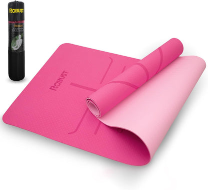 Robust Extra Thick Yoga Mat 1/4 & 1/3 & 2/5 Inch - Non Slip Exercise Mat with Alignment Lines, Carrying Strap, TPE Eco-Friendly Material for Knee Support, Sweat-Proof 72" x 24" for Women & Men