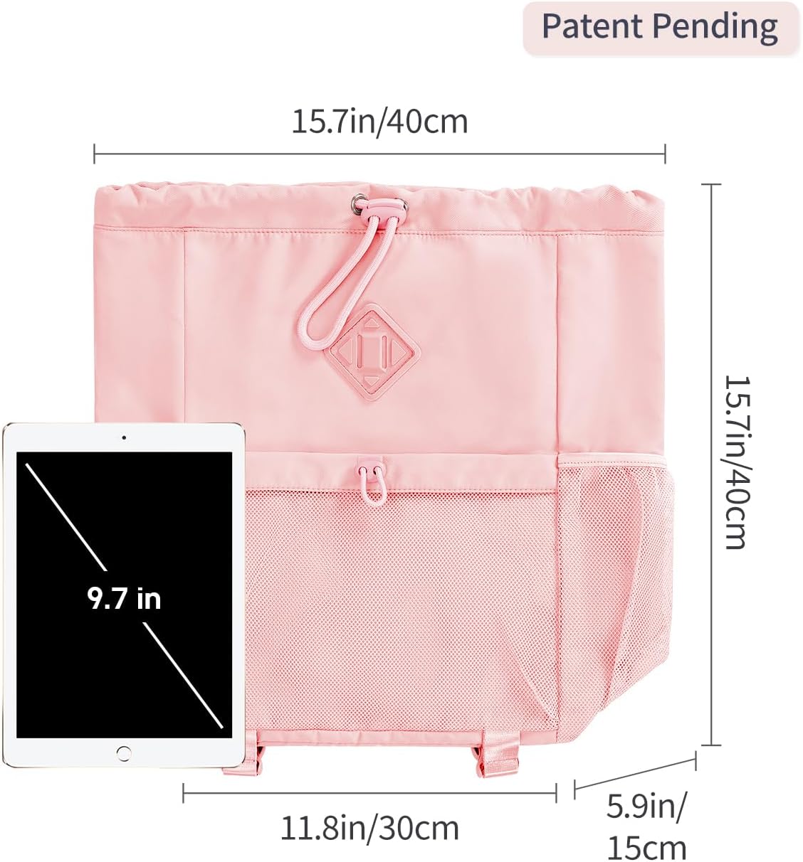 WANDF Drawstring Backpack for Women, Lightweight Gym Bag with Yoga Mat Strap, Water-Resistant String Backpack with Mesh Pocket (Grey, Patent Pending)