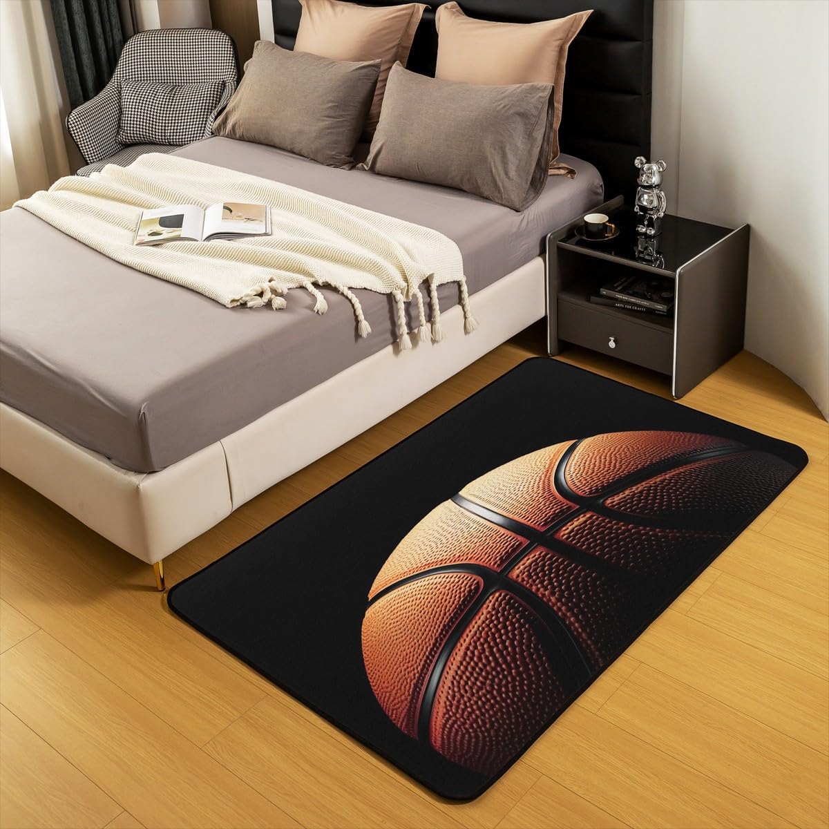 jejeloiu Basketball Living Room Rugs for Bedroom 5x7 Kids Gaming Sports Decor Carpet for Boys Girls Teens Ball Games Area Rug Soft Gift for Basketball Lover Grey and Black Room Decor