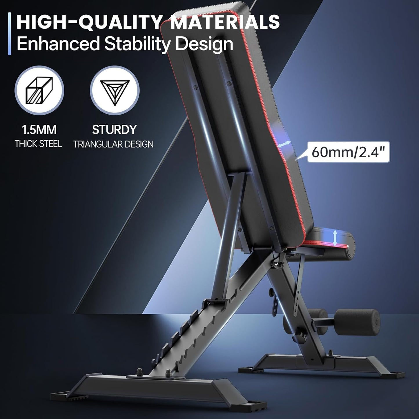 PASYOU Adjustable Weight Bench for Home Gym, Foldable Workout Benches with 660LBS, Exercise Bench for Incline Decline Flat Bench Press, Foldable Strength Bench for Daily Training