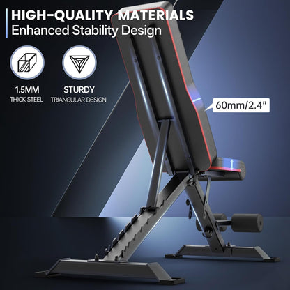PASYOU Adjustable Weight Bench for Home Gym, Foldable Workout Benches with 660LBS, Exercise Bench for Incline Decline Flat Bench Press, Foldable Strength Bench for Daily Training