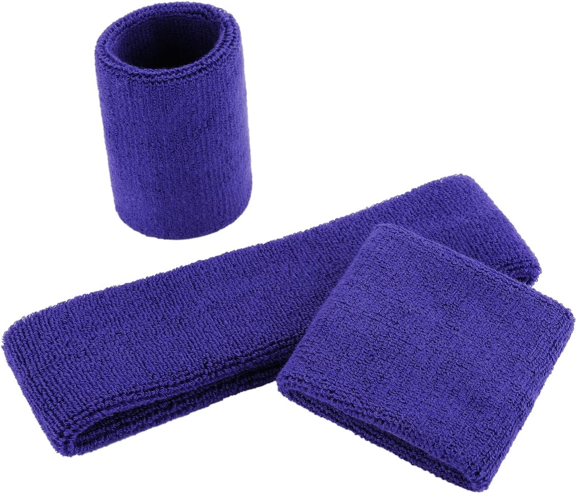 ONUPGO Sweatband Set Sports Headband Wristband Set Sweatbands Terry Cloth Wristband Wrist Sweatband Headbands Moisture Wicking Sweat Absorbing Head Band