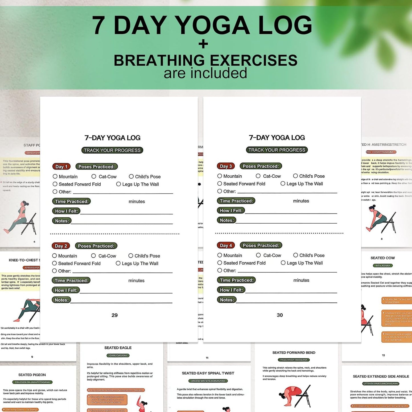 Chair Yoga for Seniors Over 60 Book & Chart – 30-Day Challenge, Gentle Seated Yoga Guide, Chair Yoga for Weight Loss & Flexibility, Senior Chair Exercises for Women & Men