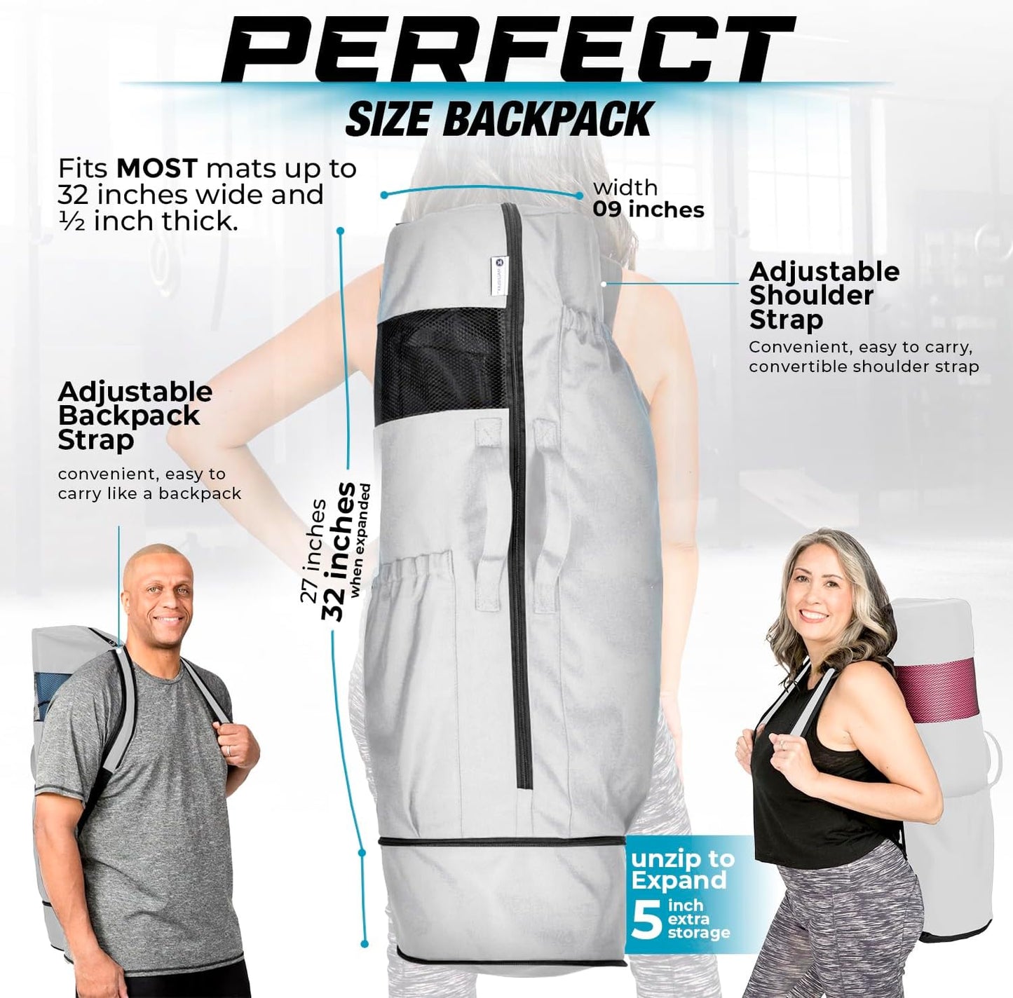 MAGNILAY Yoga Mat Bag - for Women and Men, Yoga Bag with Pockets and Adjustable Strap, Yoga Mat Carrier, Fits Mats Blocks and Yoga Accessories for Workouts, (32" L)