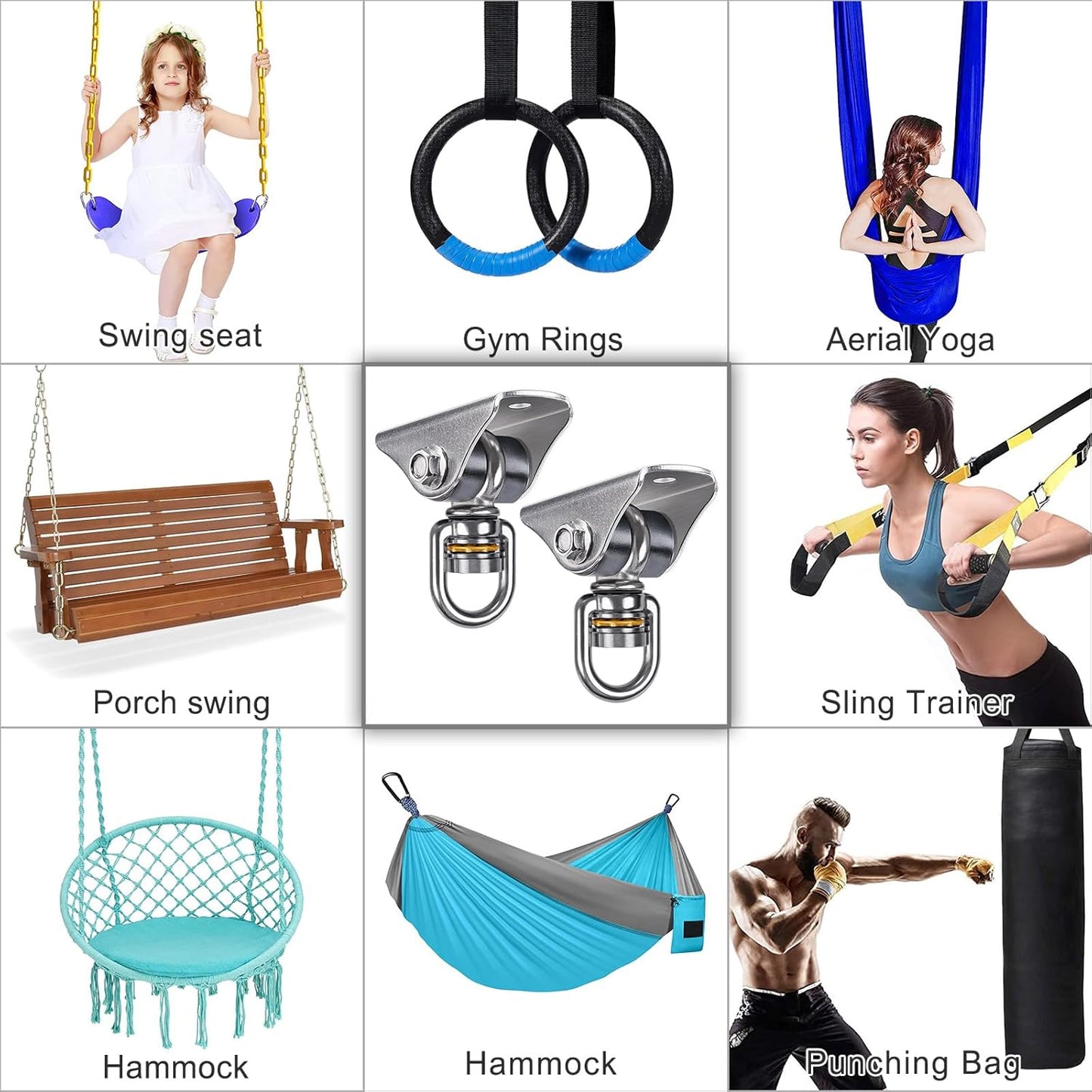 BeneLabel Swing Hanger with Bearing Swivel 800LB Capacity Stainless Steel Ceiling Mount Bracket Hanging Kit for Aerial Silks, Swings, Hammocks, Hanging Chair, Aerial Hoop, Heavy Bag, Yoga Swing