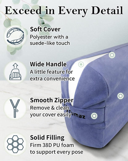 Tumaz Yoga Bolster Set - Rectangular Bolster Pillow for Restorative Yoga, Soft Meditation Pillow with Carry Handle and 8-Feet Strap, Machine Washable Cover