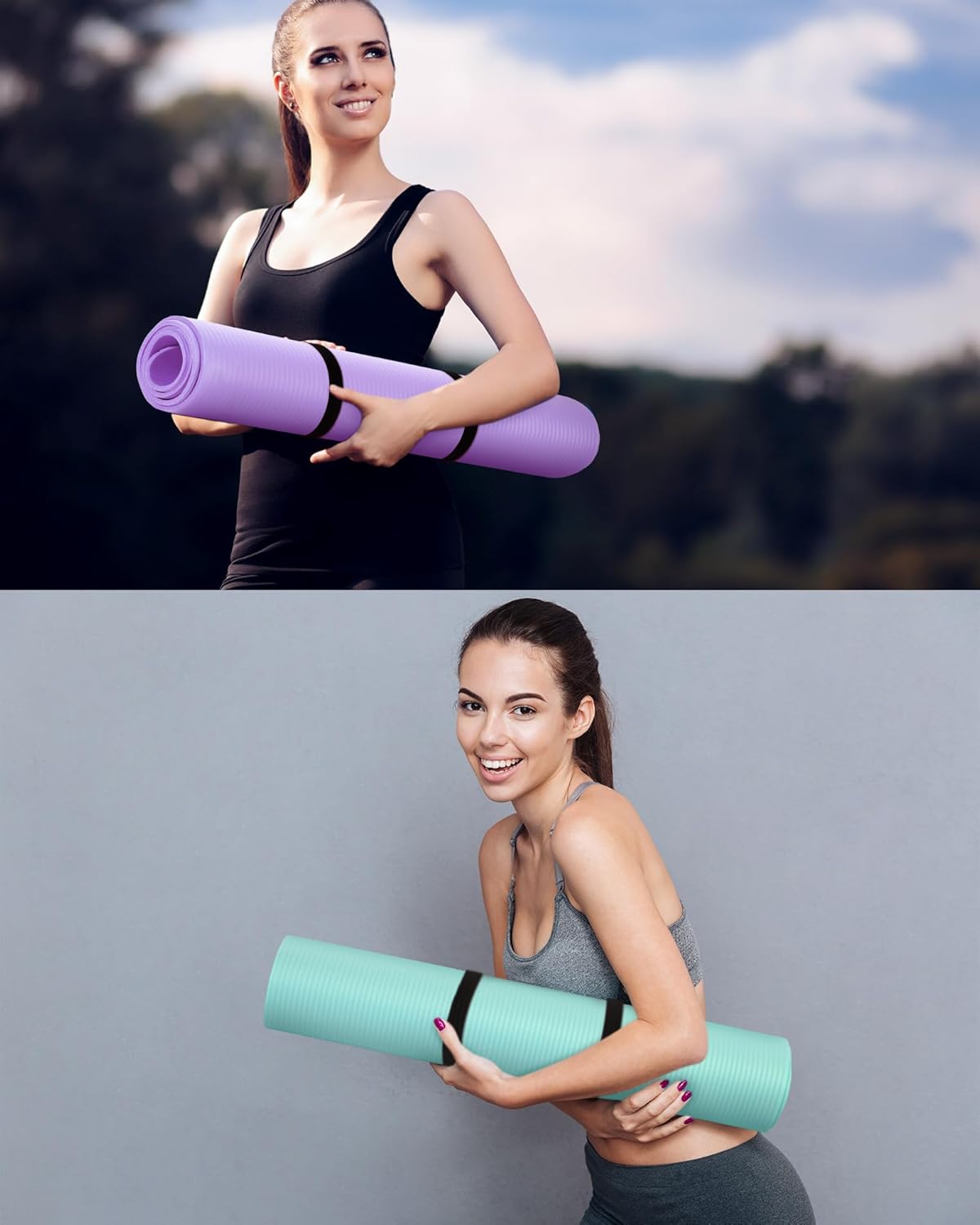 Woanger Yoga Mats (72x24) 3/8 Inch Thick Exercise Yoga Mat for Home Workout with Strap Non Slip Pilates Gym Supplies for Women Men