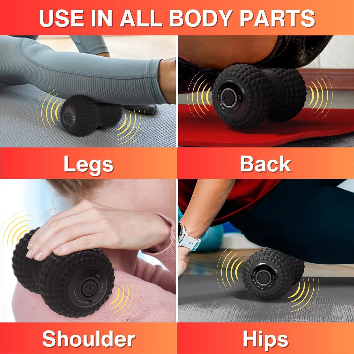 ZeenKind Vibrating Peanut Massage Ball for Plantar Fasciitis, Muscle Pain Relief with 4 Speed, Deep Tissue Therapy for Myofascial Release & Muscle Recovery, Neck Back Foot Roller Massager