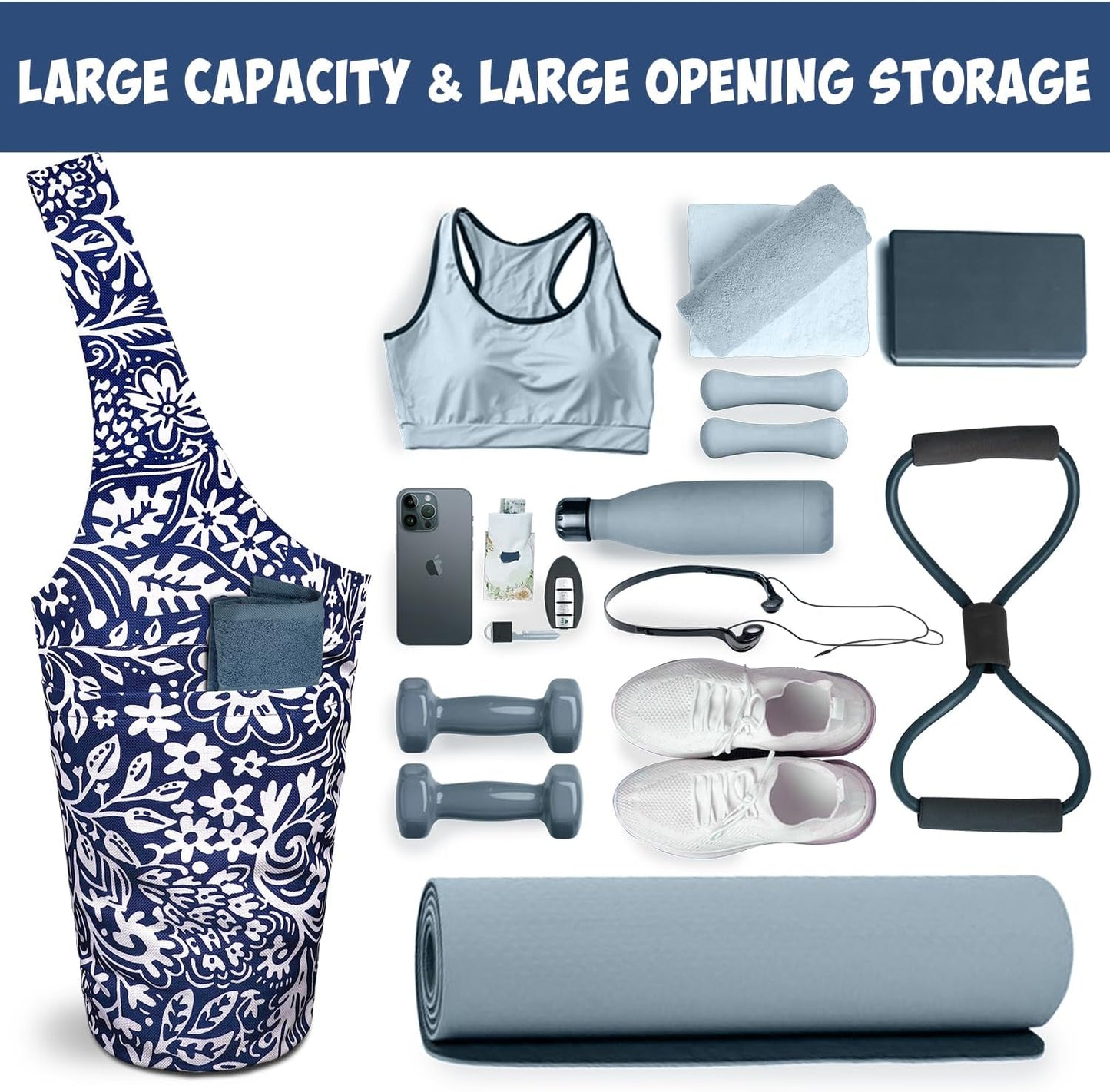 Yoga Mat Bag Carrier for Women with Side Large Pocket Durable Linen Workout Gym Travel Storage Pilates Mats