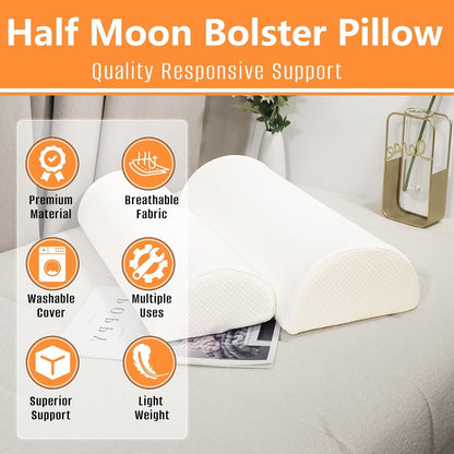 2PCS Knee Pillow for Sleeping, Half Moon Bolster Pillow for Neck, Legs, Ankle Foot & Knee Support, High Density Foam for Leg Elevation (19.6''x6.7''x3.5'', 19.6''x7.8''x4.3'')