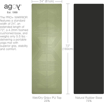 agoy PRO+ WARRIOR - Premium Non-Slip Yoga Mat – Eco-Conscious Design - PU Mat With Wet/Dry Grip+ - Focus Alignment - Lazer-Etched Technology - A Portable Standard Size Mat for All Styles of Yoga