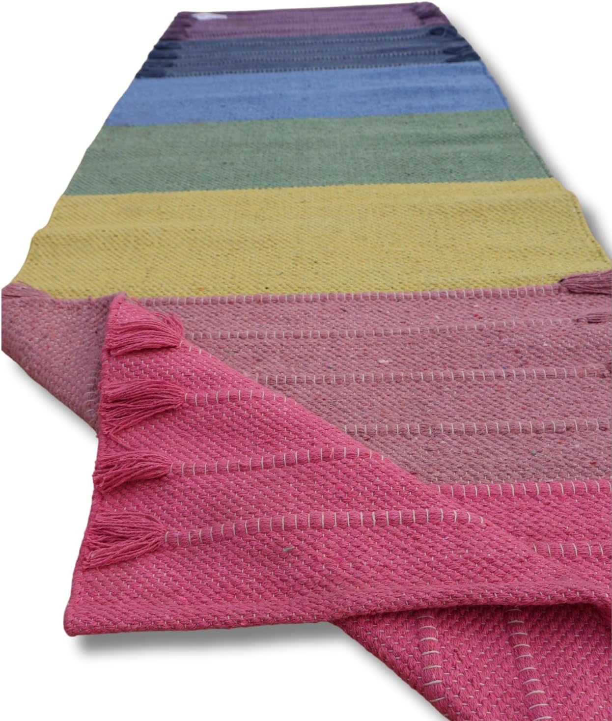 Jaipur Art & Rugs Cotton Yoga Rug - Eco-Friendly Hand-Woven Thick Mat (24”x72”x5mm) for Everyday Fitness at Home - Comfortable & Extra-Long - Colors B