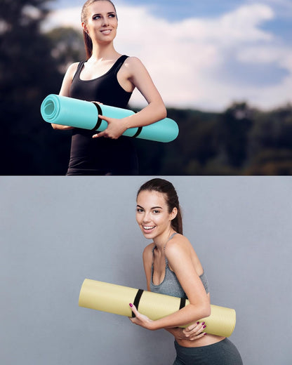 Woanger Yoga Mats (72x24) 3/8 Inch Thick Exercise Yoga Mat for Home Workout with Strap Non Slip Pilates Gym Supplies for Women Men