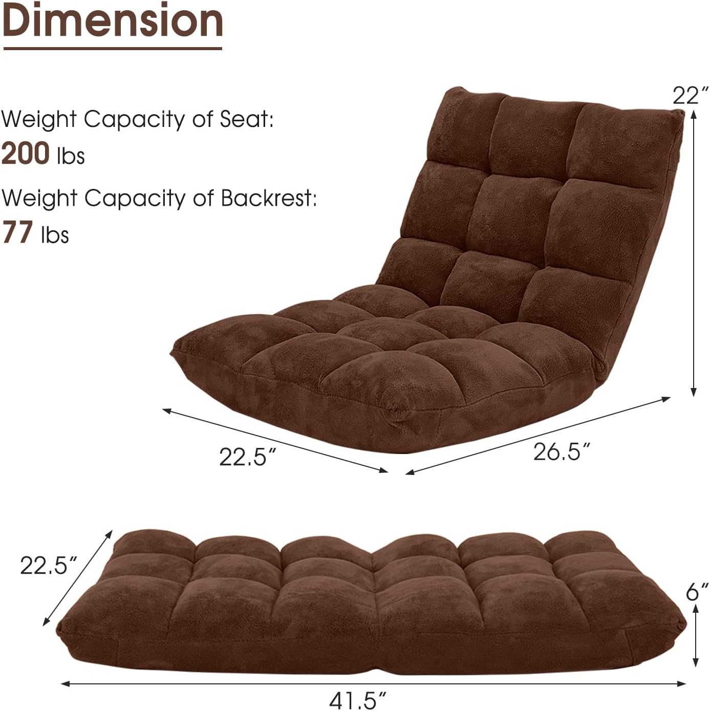 Giantex Folding Floor Chair with Back Support, 14 Adjustable Position, Padded Sleeper Bed, Couch Recliner, Gaming Floor Chairs for Adults, Meditation, Living Room (TAN)