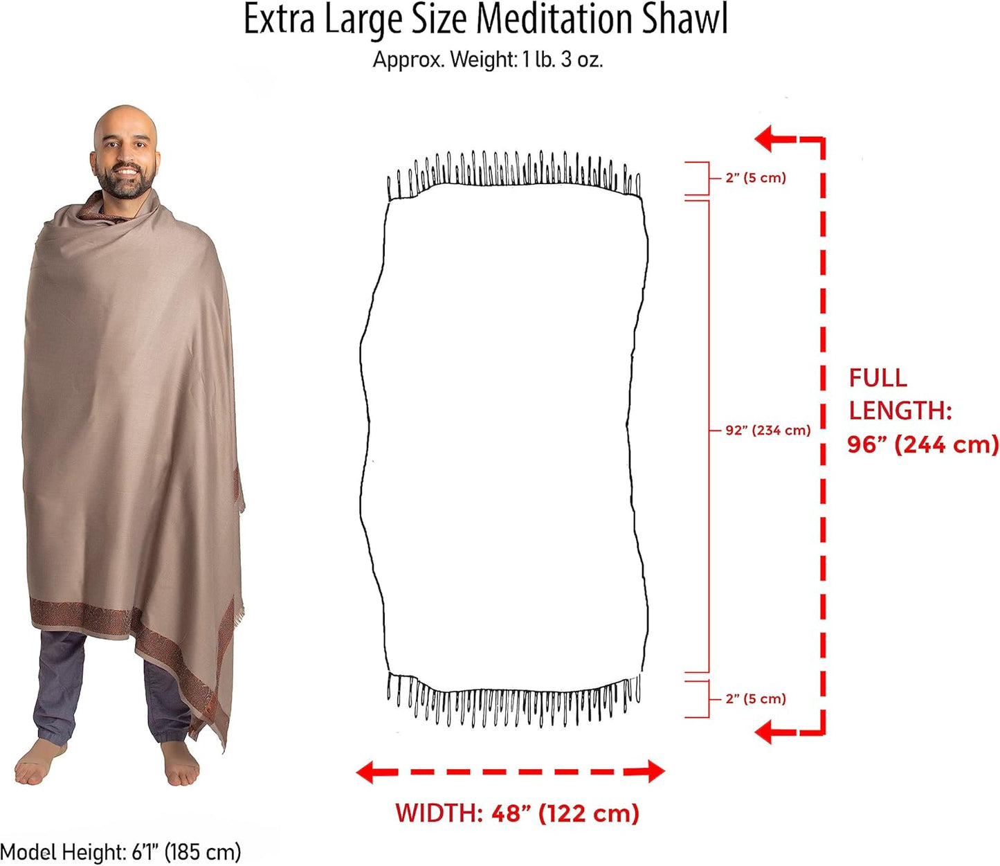 Soft Premium Wool Blend Meditation Shawl - Large Unisex Prayer Wrap, Oversize Scarf & Versatile Blanket