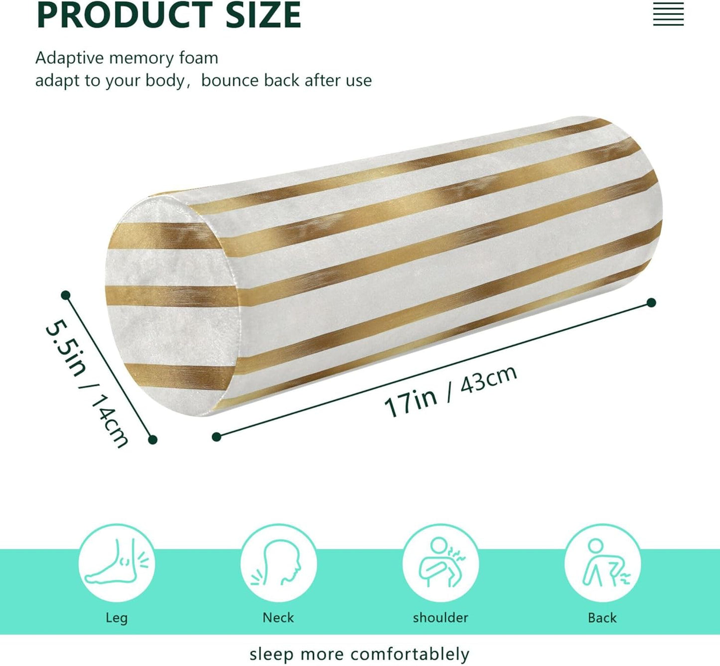 Yoga Bolster Pillow Round Neck Roll Pillow Bed Round Pillow for Baby Cylinder Decorative Pillow Bolster Pillow Covers with Zipper Gold Stripe