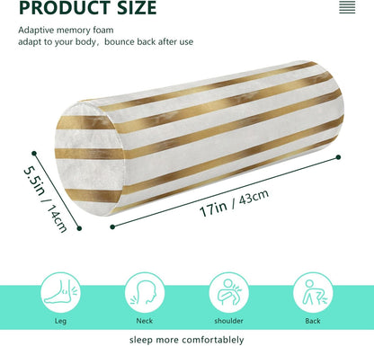 Yoga Bolster Pillow Round Neck Roll Pillow Bed Round Pillow for Baby Cylinder Decorative Pillow Bolster Pillow Covers with Zipper Gold Stripe
