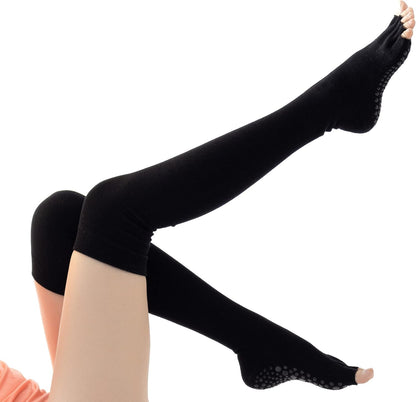 Verdancy Yoga Pilates Toe Socks - Toeless With Grips for Women, Non-Slip Cushioned Over Knee Thigh High