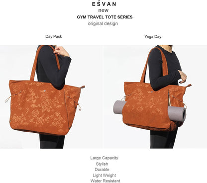 ESVAN Corduroy Yoga Tote Bag Gifts for Women Drawstring Yoga Mat Bag for Office Workout Travel Carryall Pilates Gym