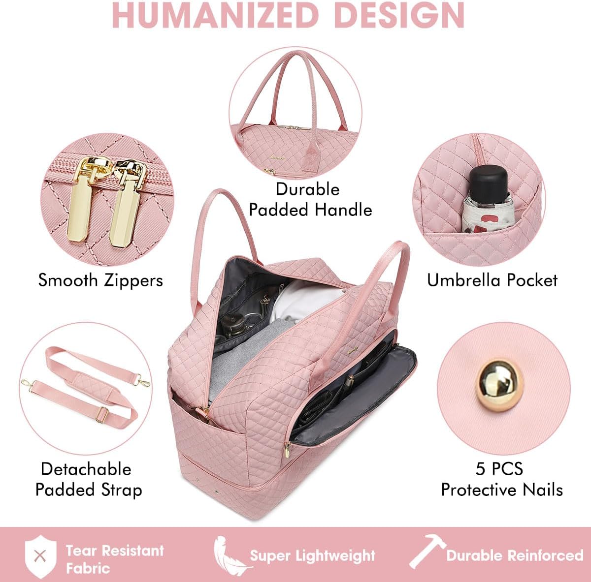 LUOCIP Large Women Travel Duffle Bag, Carry on Bag with Wet Toiletry Pocket for Overnight, Weekend, Yoga, Gym, Business Trips, Sport and Hospital, Black - Colors A
