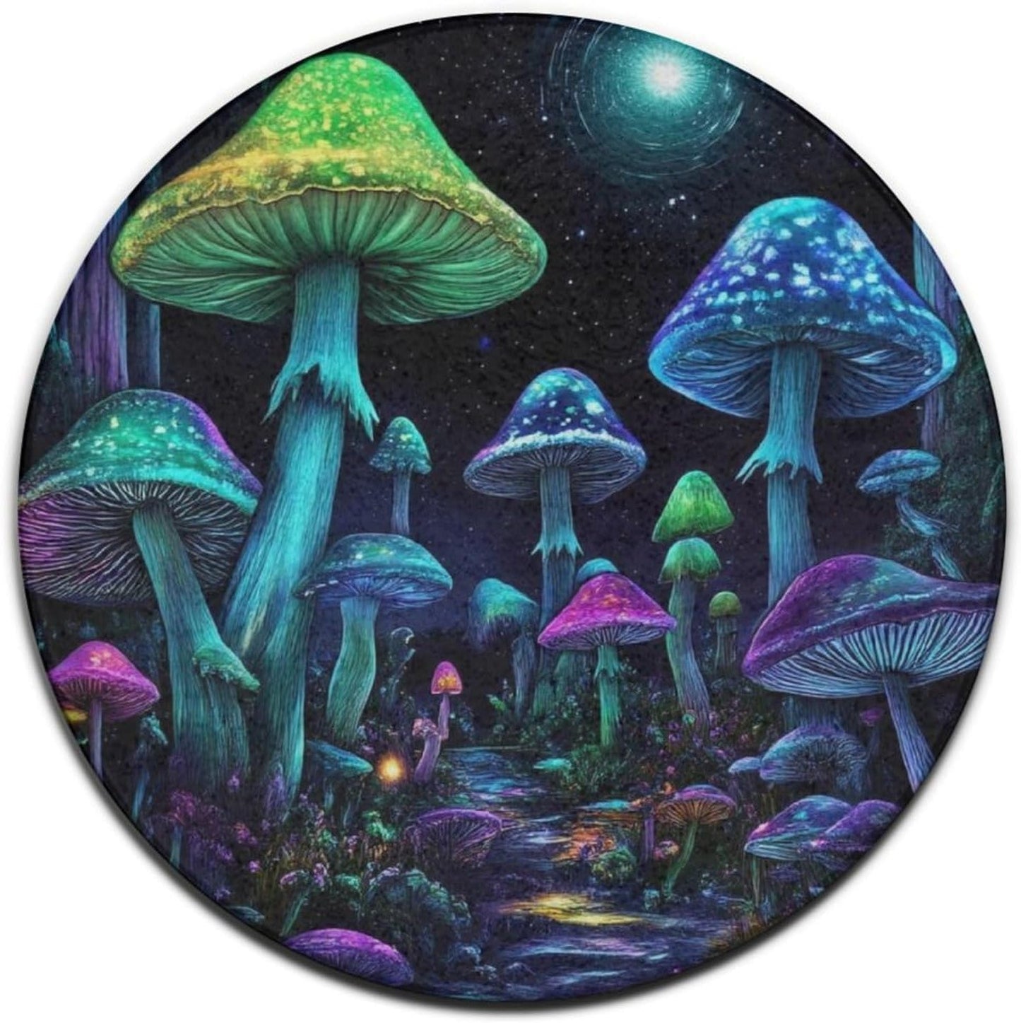 Home Decor Non Slip Kitchen Office Circle Rug, Machine Washable Modern Round Area Rug, Room Sofa Yoga Soft Round Carpet Purple Galaxy Trippy Space Astronaut Art, 36inch