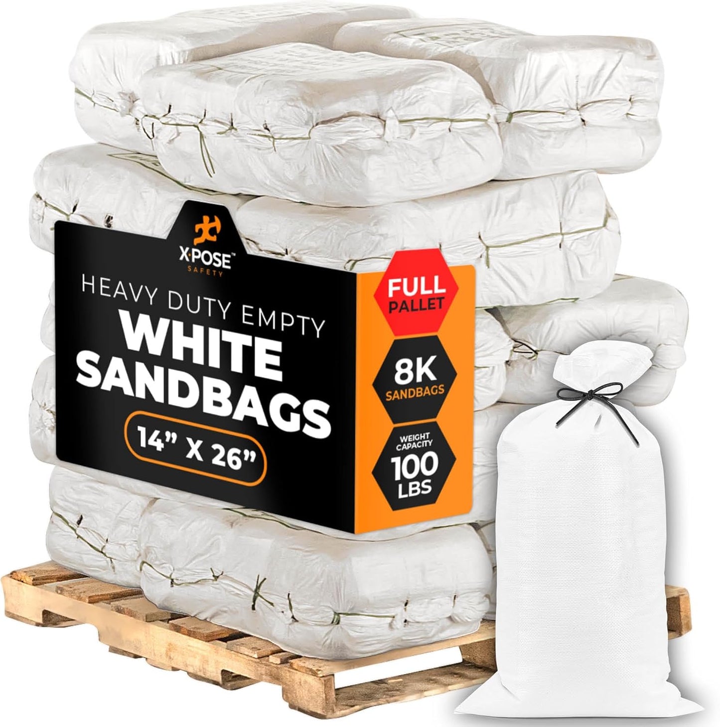 Xpose Safety Heavy Duty Sand Bags with Tie Strings – Empty Woven Polypropylene Sandbags for Hurricane Flood Protection, 100 lb Capacity, 14" x 26", Black, Pack of 10