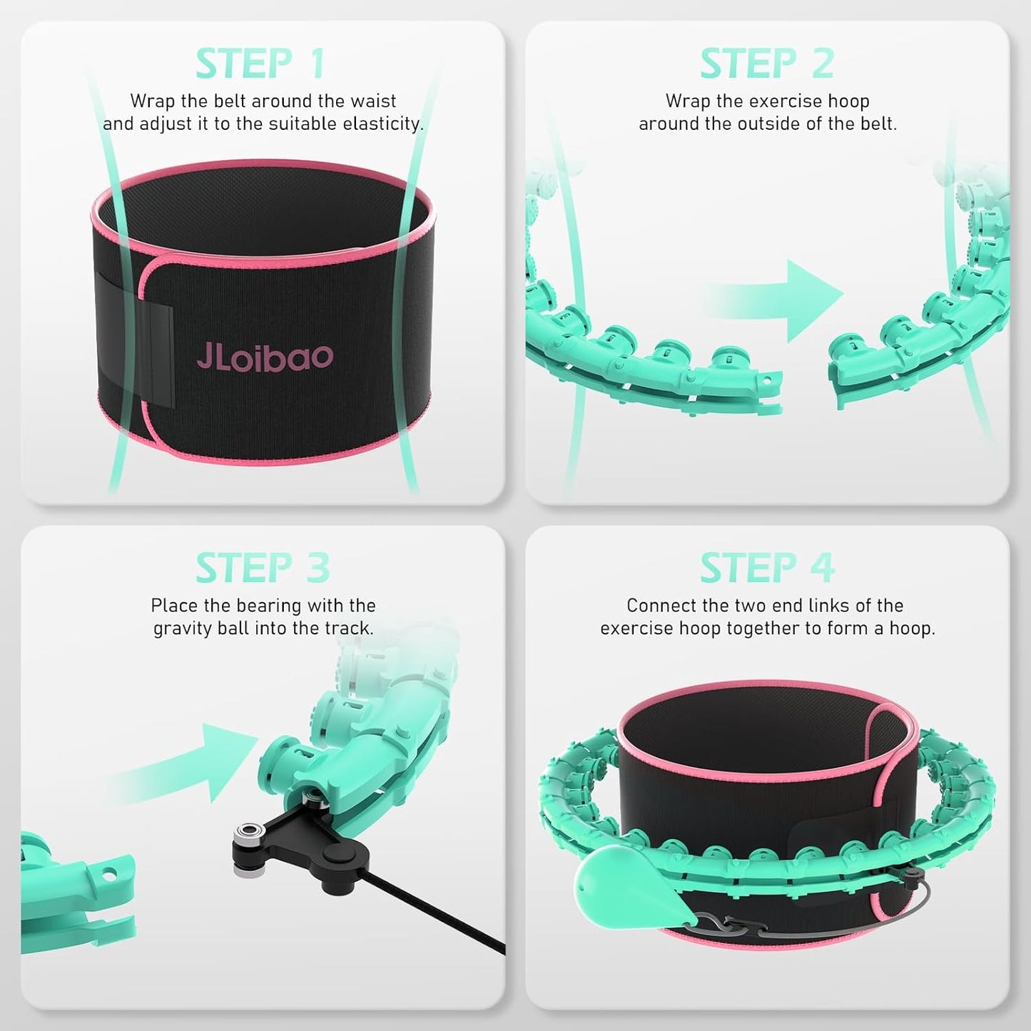 JLoibao Weighted Hula Circle for Adults Weight Loss, Infinity Fitness Hoop Plus Size 51 Inch with Sweat Belt, Include 27 Detachable Links and Waist Trainer for Women