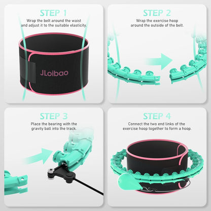 JLoibao Weighted Hula Circle for Adults Weight Loss, Infinity Fitness Hoop Plus Size 51 Inch with Sweat Belt, Include 27 Detachable Links and Waist Trainer for Women