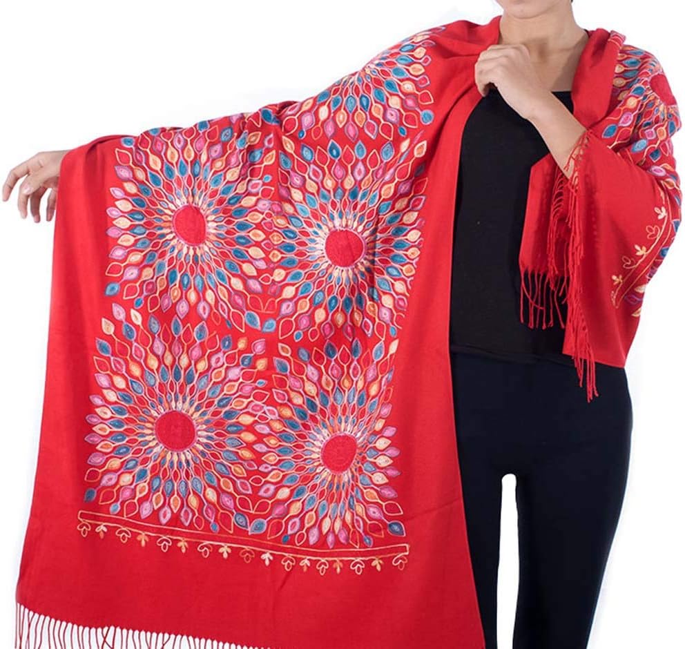 Urban CoCo Women's Embroidered Oversize Tassel Shawl Scarf Wraps for Women