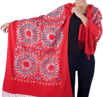 Urban CoCo Women's Embroidered Oversize Tassel Shawl Scarf Wraps for Women