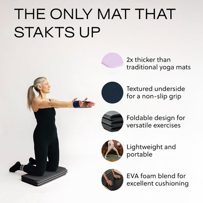 Stakt Foldable Yoga Mat Pro, 2 in 1 with Premium Textured Grip, Non Slip, Folding Exercise and Fitness Mat for Pilates, Strength Training, and High Impact Workouts