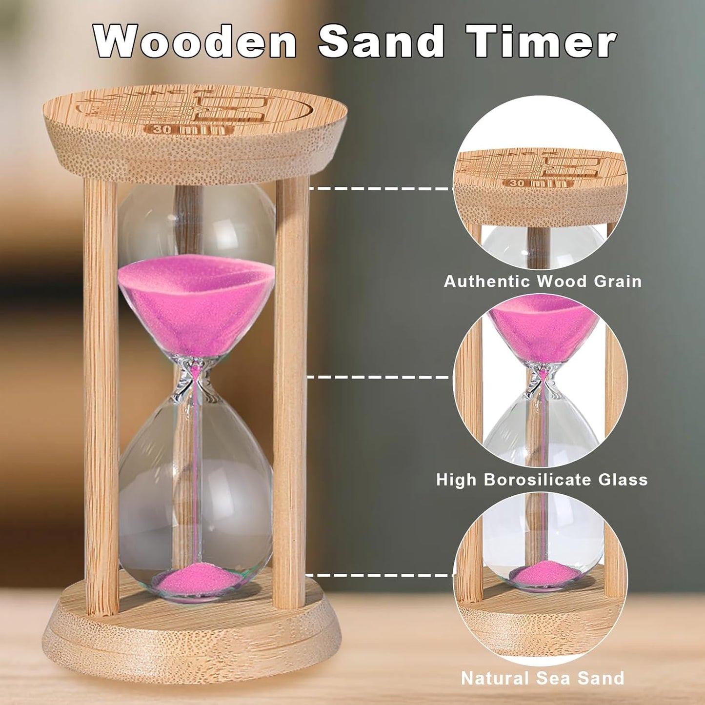 20 Minute Wooden Sand Timers,Large Bamboo Gold Sand Hourglass for Productivity, Meditation & Decor, 20 Min Reloj De Arena Sand Watch for Kitchen, Office, Game, Classroom, Yoga