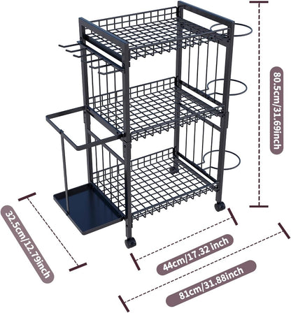 Home Gym Storage Rack 3-Tier Dumbbell Rack with Ball Holder & Side Basket Heavy Duty Vertical Workout Equipment Organizer for Yoga Mats Lockable Wheels