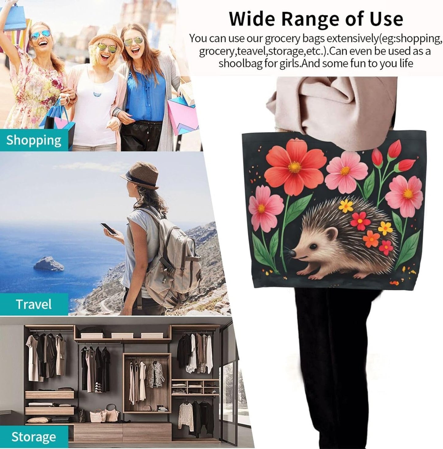 Tote Shoulder Bag Large Durable Reusable Eco-friendly Handbag Lightweight Stylish for Daily Use-19.7x15.7x5.9 Inch - Colors B